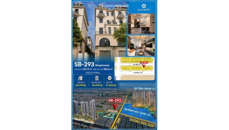 Bắt đáy shophouse Sao Biển SB-293 Cắt sâu 4 tỷ giá chỉ còn 13 tỷ